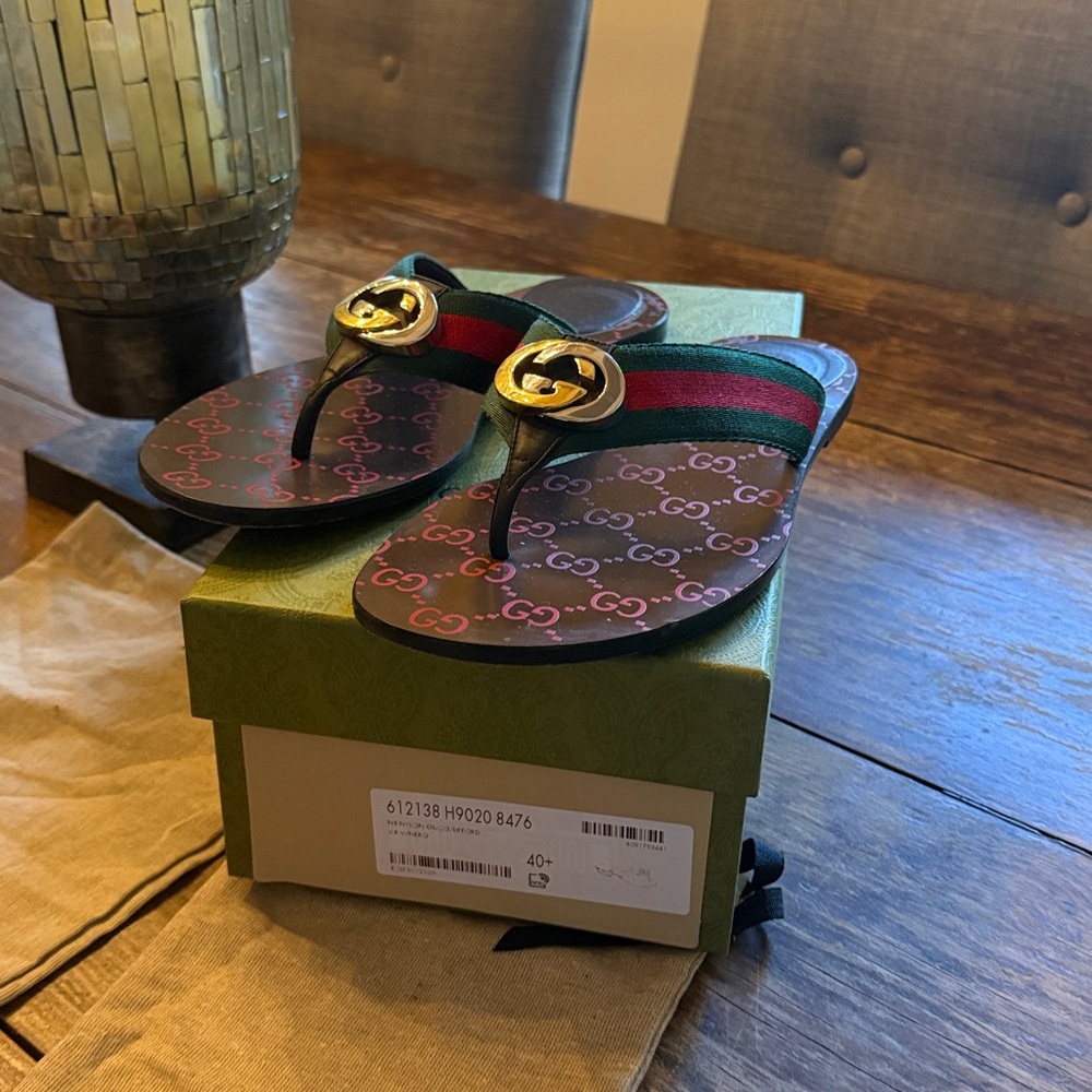 ♥️Authentic Gucci GG  Web thong sandals, Flip Flops, Size 40.5 ♥️ - Picture 3 of 14